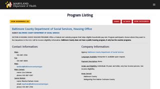 Baltimore County Department of Social Services, Housing Office ...