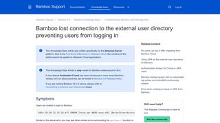 Bamboo lost connection to the external user directory preventing users ...
