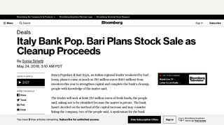 Italy Bank Pop. Bari Plans Stock Sale as Cleanup Proceeds - Bloomberg