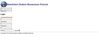 Welcome to BankNet Online Business Portal - Login Screen