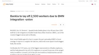 Bankia to lay off 2,500 workers due to BMN integration -union | Reuters