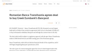 Romanian Banca Transilvania agrees deal to buy Greek Eurobank's ...