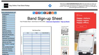 Free Printable Band Sign-up Sheet for Schools | Student Handouts