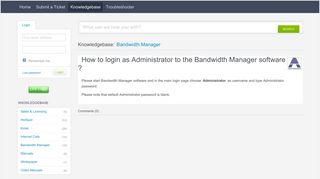 How to login as Administrator to the Bandwidth Manager software ?