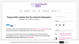 Paying traffic violation fine thru internet in Bangalore - BG Mahesh ...