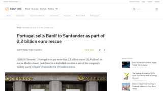 Portugal sells Banif to Santander as part of 2.2 billion euro rescue ...