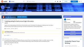 Tradeking asking for bank account login information : stocks - Reddit