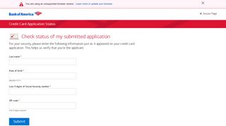 Check Status of Credit Card Application from Bank of America