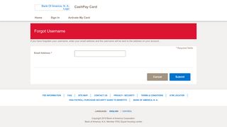 CashPay Card - Forgot Username - Bank of America