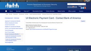UI Electronic Payment Card - Contact Bank of America | Arizona ...