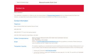 Massachusetts DUA Card - Contact Us - Bank of America