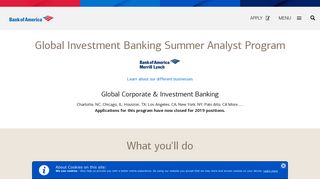 Global Investment Banking Summer Analyst Program - Bank of America