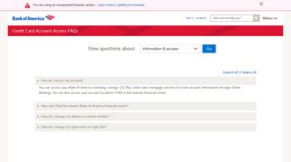 Credit Card Account Access FAQ from Bank of America