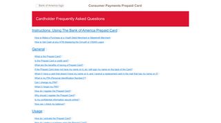 Consumer Payments Prepaid Card - FAQ - Bank of America