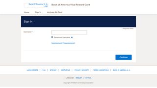 Bank of America Visa Reward Card - Sign In