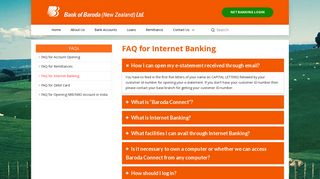 Bank of Baroda FAQ Internet Banking| NZ Indian Bank