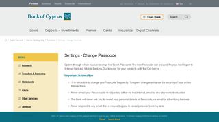 Bank of Cyprus - Settings - Change Passcode