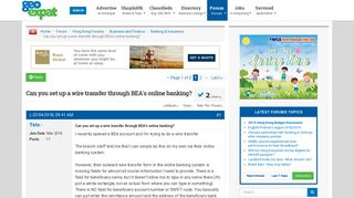 Can you set up a wire transfer through BEA's online banking ...