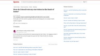 How to deactivate my star token in the Bank of India - Quora