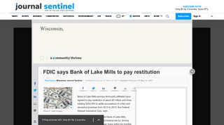Bank of Lake Mills to pay $3 million restitution, FDIC says