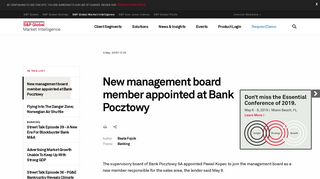 New management board member appointed at Bank Pocztowy | S&P ...