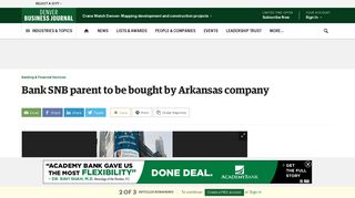Bank SNB parent to be bought by Arkansas' Simmons - Denver ...