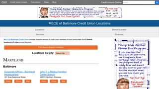 MECU of Baltimore Credit Union Locations of 9 Branch Offices