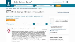 Bank of North Georgia, A Division of Synovus Bank | Complaints ...
