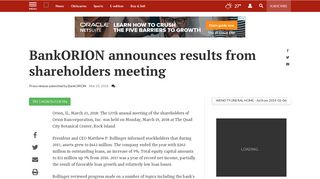 BankORION announces results from shareholders meeting | Business ...