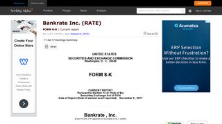 Bankrate Inc. 8-K Nov. 3, 2017 3:08 PM | Seeking Alpha