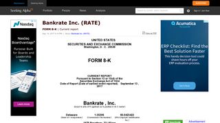 Bankrate Inc. 8-K Sep. 14, 2017 4:14 PM | Seeking Alpha