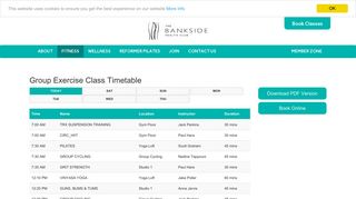 Timetable - The Bankside Health Club