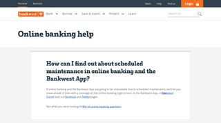 Scheduled maintenance | Help | Bankwest
