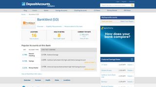BankWest (SD) Reviews and Rates - South Dakota - Deposit Accounts