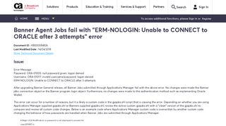 Banner Agent Jobs fail with - Login - CA Technologies