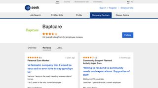 Baptcare employee ratings and reviews | SEEK