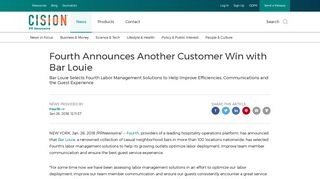 Fourth Announces Another Customer Win with Bar Louie - PR Newswire
