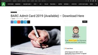 BARC Admit Card 2018 - Download Here - AglaSem Career