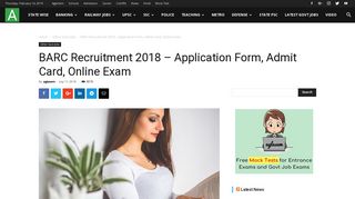 BARC Recruitment 2018 – Application Form, Admit Card, Online Exam