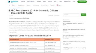 Last Date Reminder BARC Recruitment 2019 for Scientific Officers ...