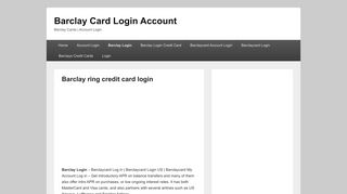Barclay ring credit card login – Barclay Card Login Account