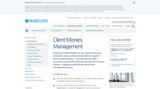 Corporate Client Monies Management & Client Services | Barclays