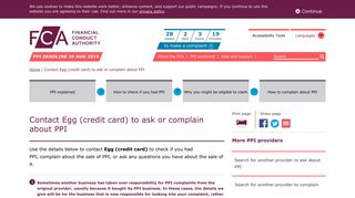 Contact Egg (credit card) to ask or complain about PPI | FCA PPI ...