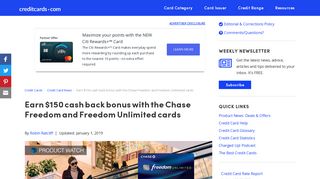 Earn $150 cash back bonus with the Chase Freedom and Freedom ...