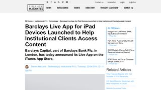 Barclays Live App for iPad Devices Launched to Help Institutional ...