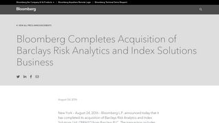 Bloomberg Completes Acquisition of Barclays Risk Analytics and ...