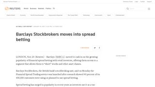 Barclays Stockbrokers moves into spread betting | Reuters
