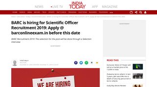 BARC is hiring for Scientific Officer Recruitment 2019: Apply ...