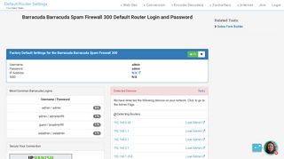 Barracuda Barracuda Spam Firewall 300 Default Router Login and ...