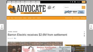 Barron Electric receives $2.6M from settlement | Free | apg-wi.com
